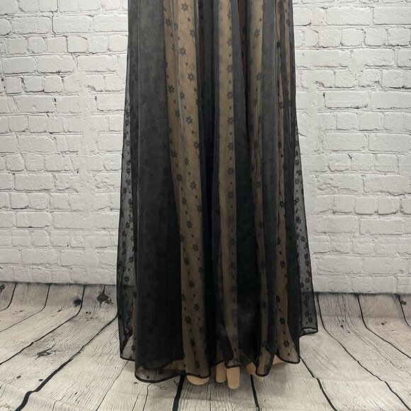 VTG Jenelle Black Nude Floral Lace Sleeveless Maxi Dress Empire Size Medium Tall - Picture 9 of 10